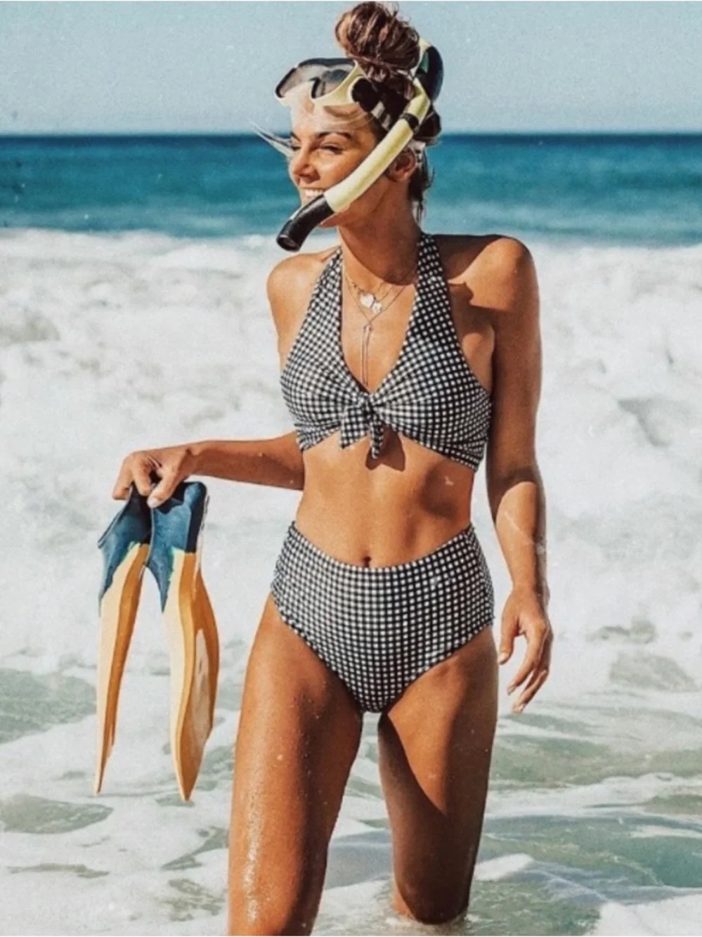 ▪️Albion Fit Black Check
Top Knot Bikini Halter
Gingham Checkerboard Swim Top M - Picture 4 of 12